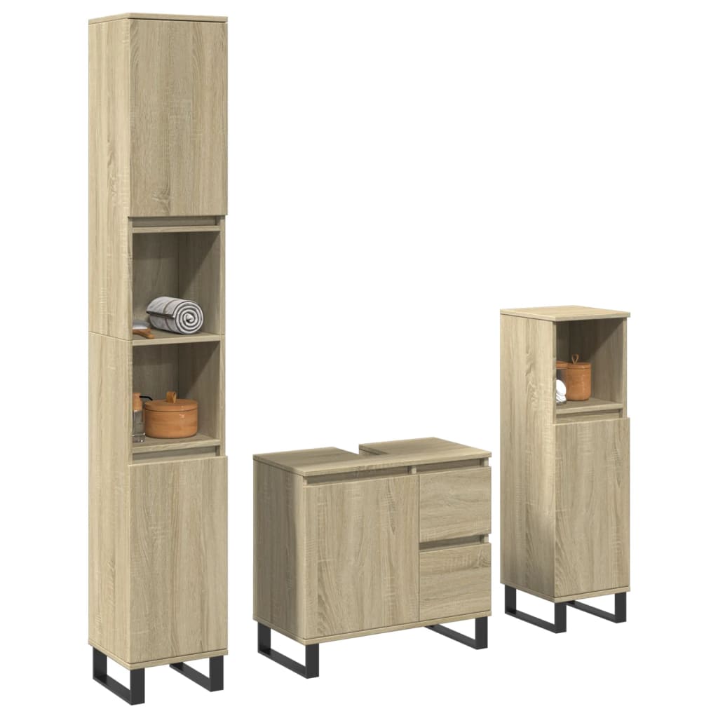 Vetonek Set de muebles de baño 3 pzas madera contrachapada roble Sonoma