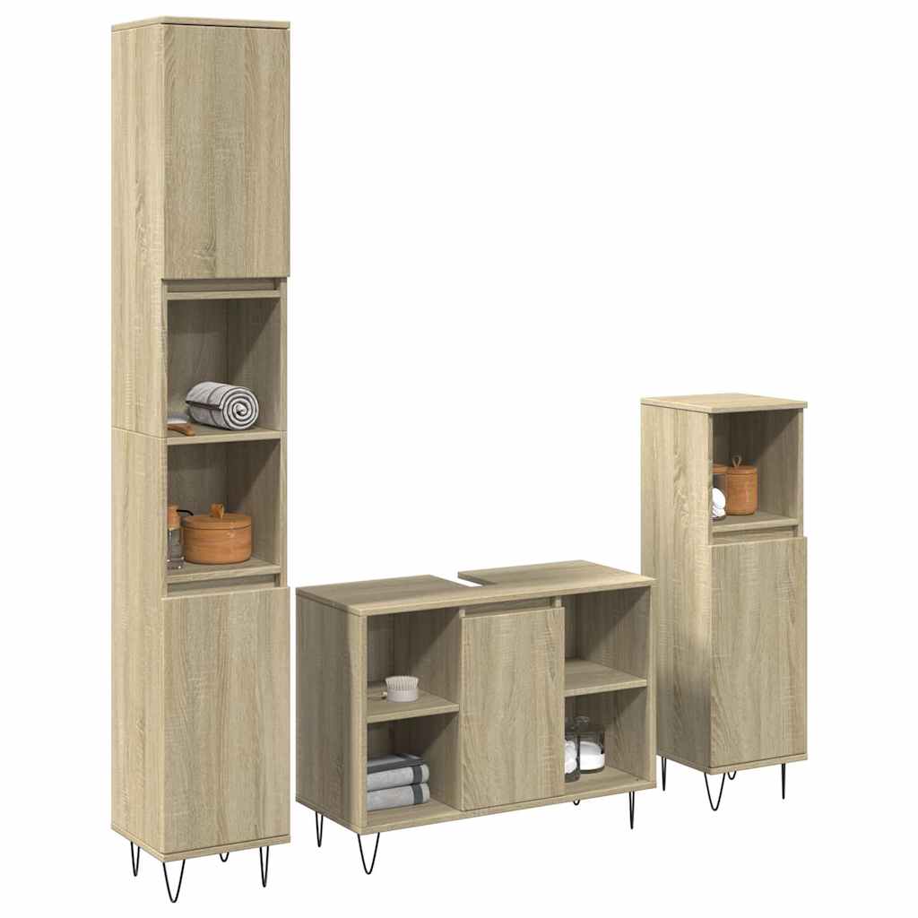 Vetonek Set de muebles de baño 3 pzas madera contrachapada roble Sonoma