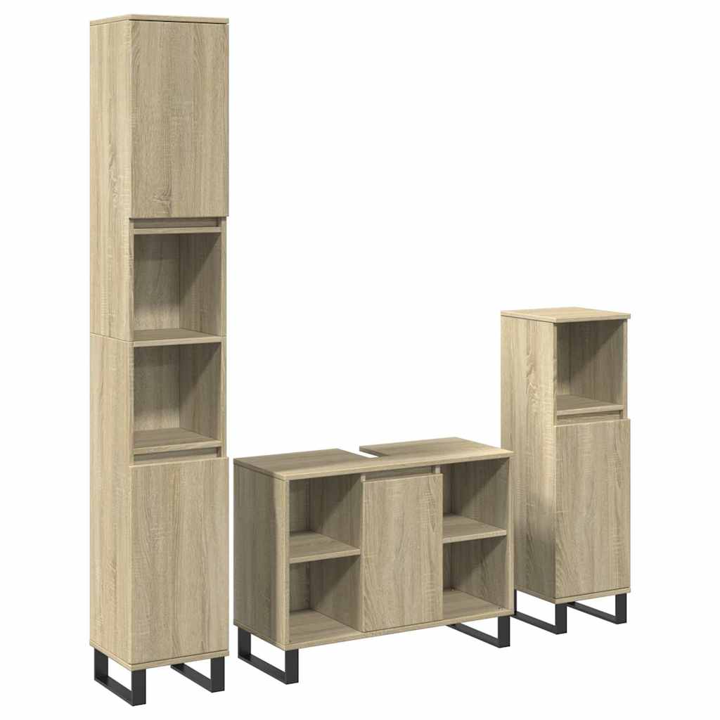 Set de muebles de baño 3 pzas madera roble Sonoma - Vetonek