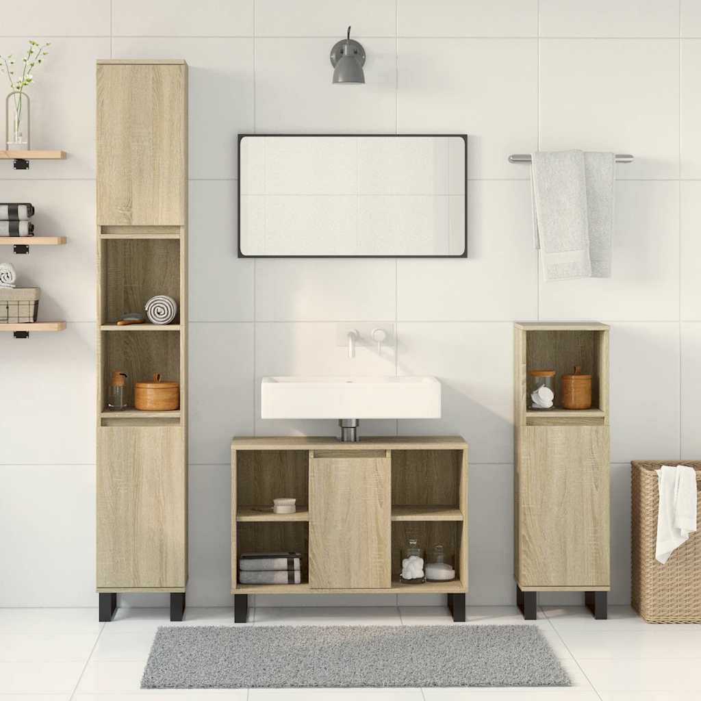 Set de muebles de baño 3 pzas madera roble Sonoma - Vetonek