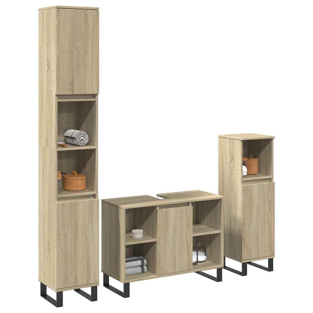 Vetonek Set de muebles de baño 3 pzas madera contrachapada roble Sonoma