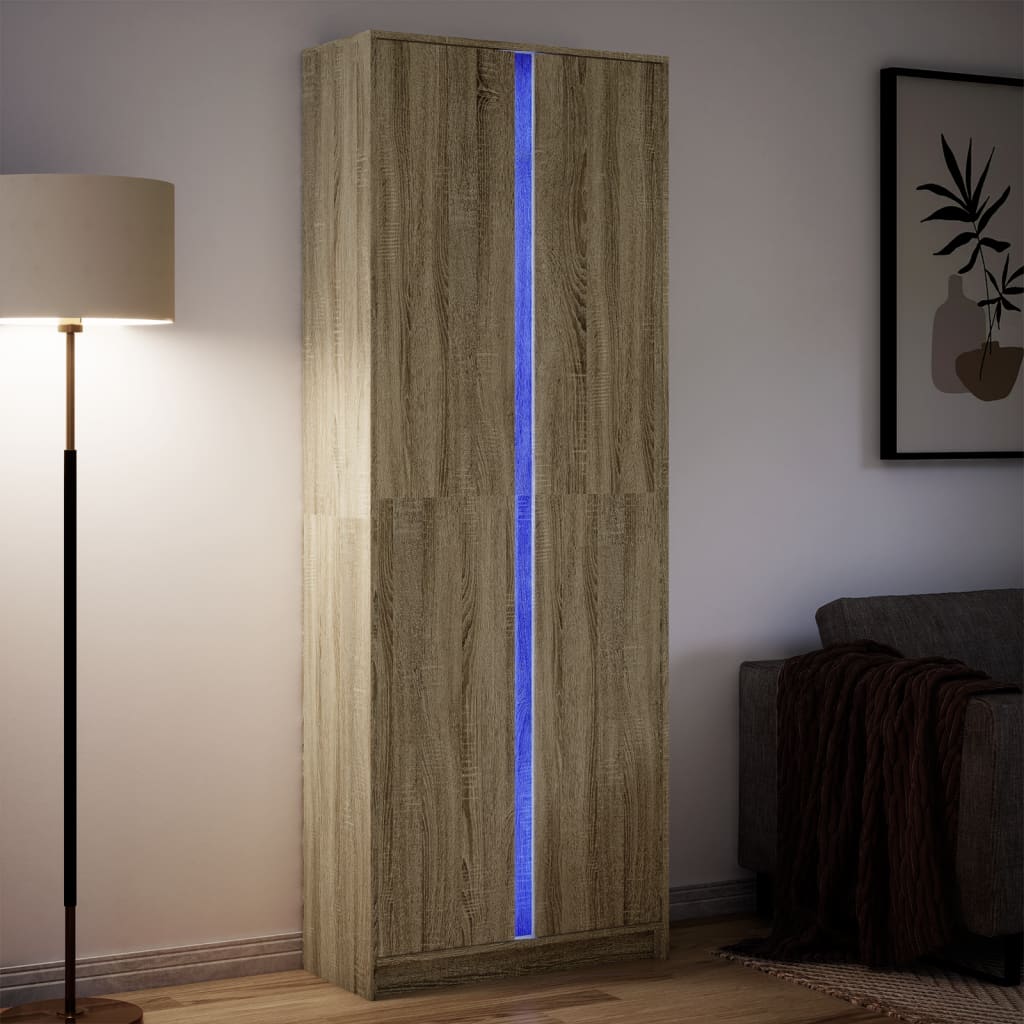 Aparador con LED madera ingeniería roble Sonoma 74x32,5x200 cm