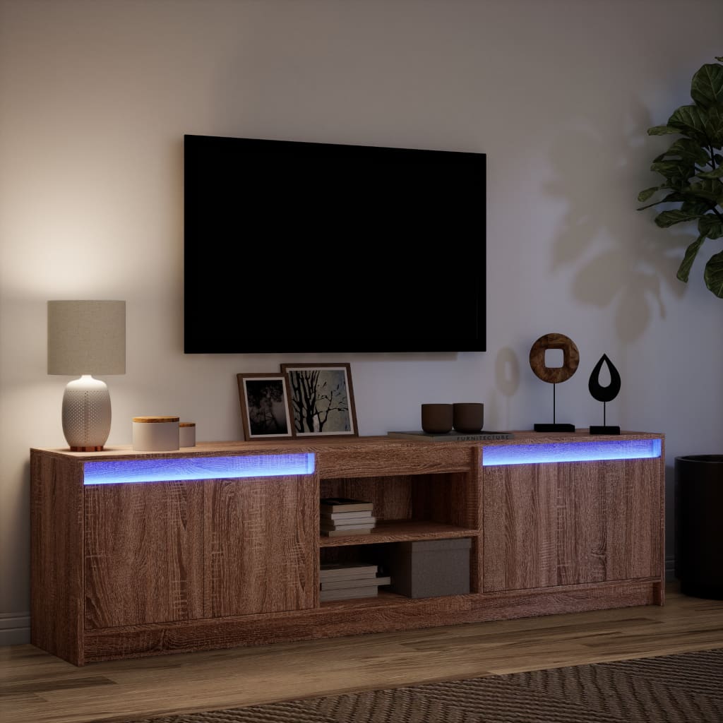 Mueble de TV LED madera sintetizada Nexus marrón roble 180x34x50 cm - Vetonek