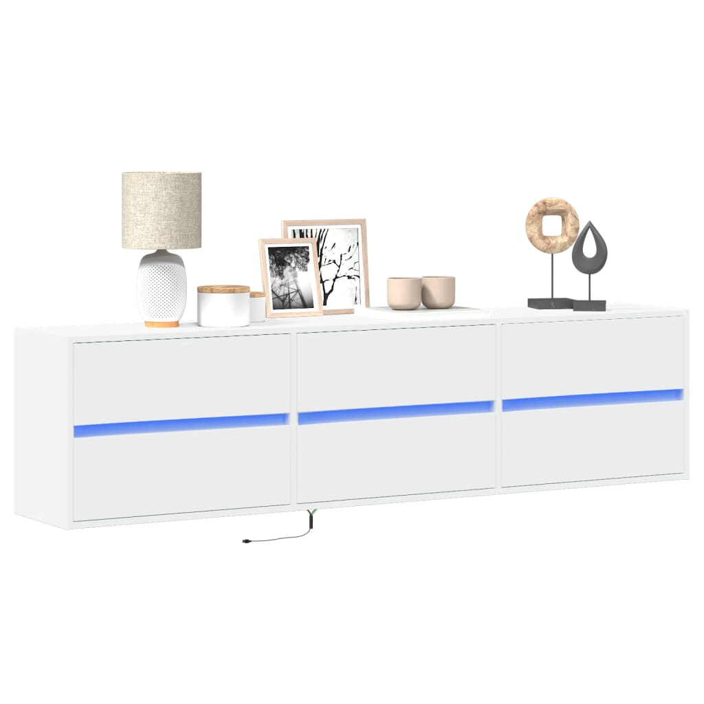 Vetonek Mueble de TV de pared con LED blanco 180x31x45 cm