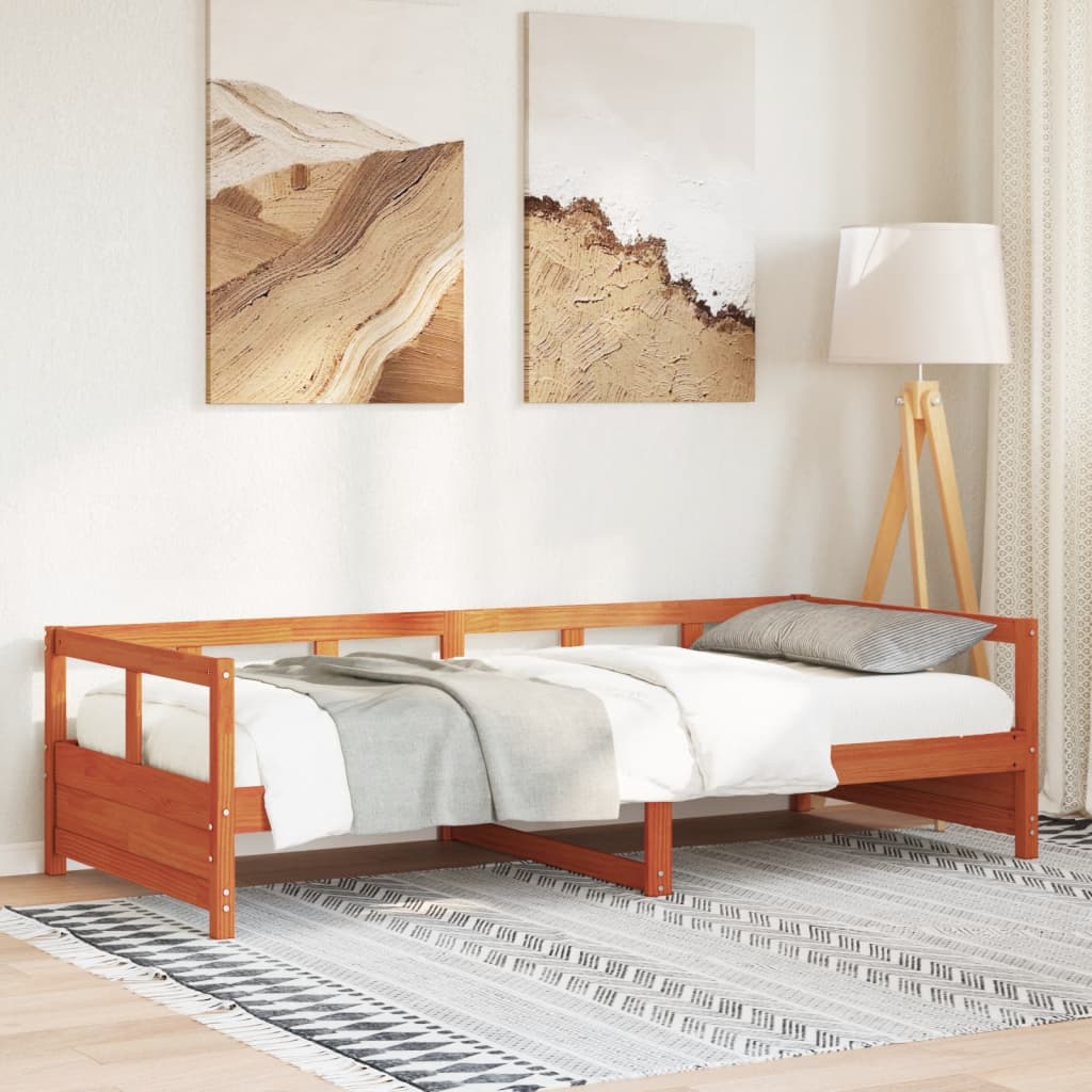 Vetonek Sofá cama sin colchón madera maciza pino marrón cera 80x200 cm