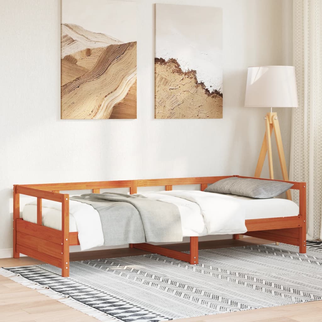 Vetonek Sofá cama sin colchón madera maciza pino marrón cera 90x200 cm