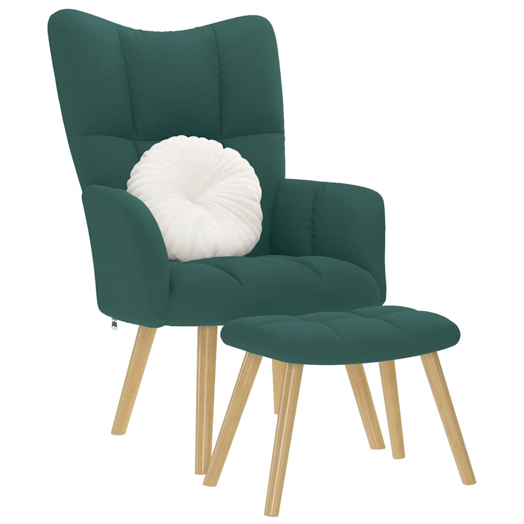 Vetonek Sillón de relax con taburete tela verde oscuro