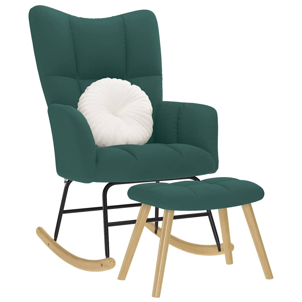 Vetonek Sillón mecedora con taburete tela verde oscuro