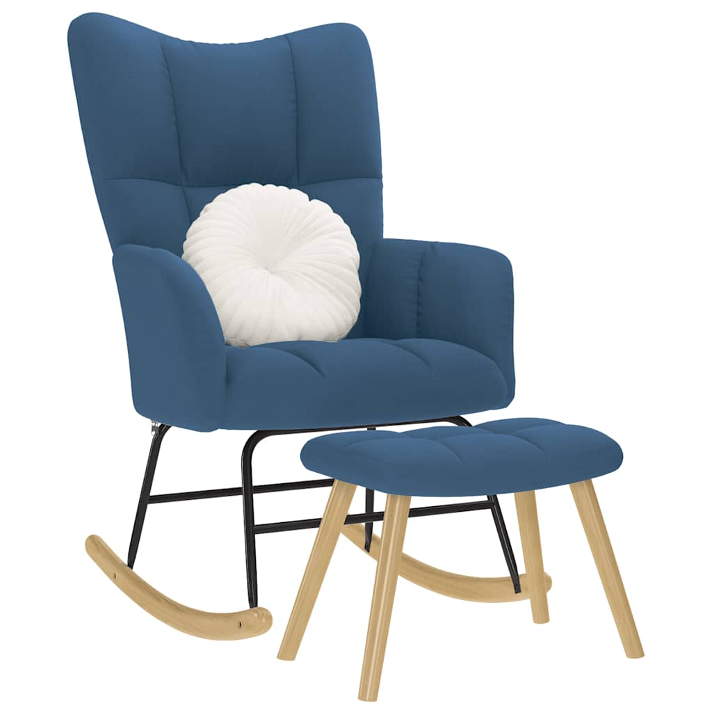 Vetonek Sillón mecedora con taburete tela azul