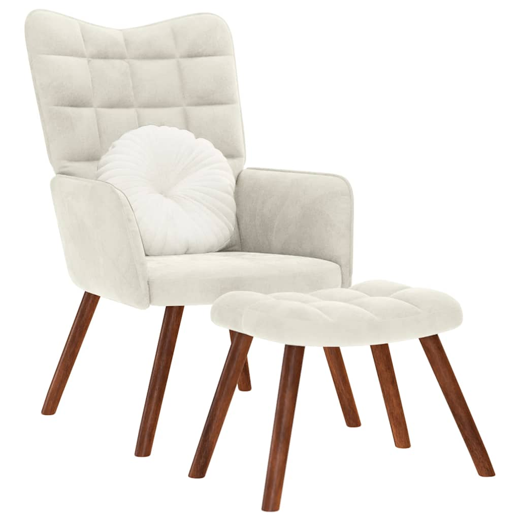 Vetonek Sillón de relax con taburete terciopelo crema