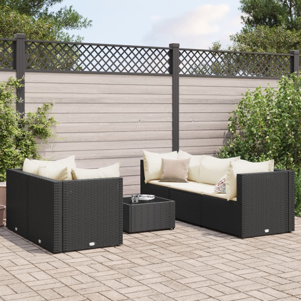 Vetonek Set muebles de jardín 6 piezas y cojines ratán sintético negro