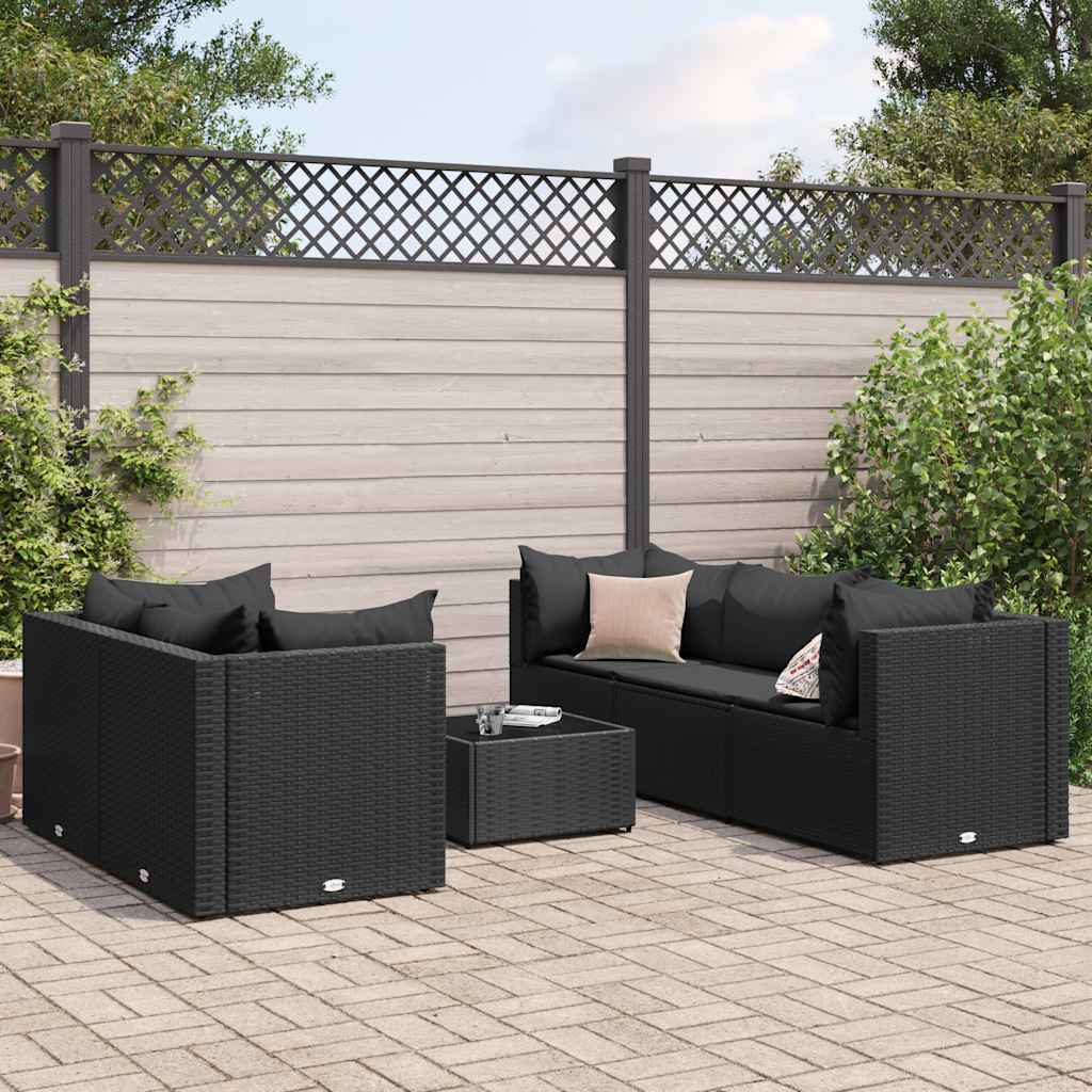 Vetonek Set muebles de jardín 6 piezas y cojines ratán sintético negro