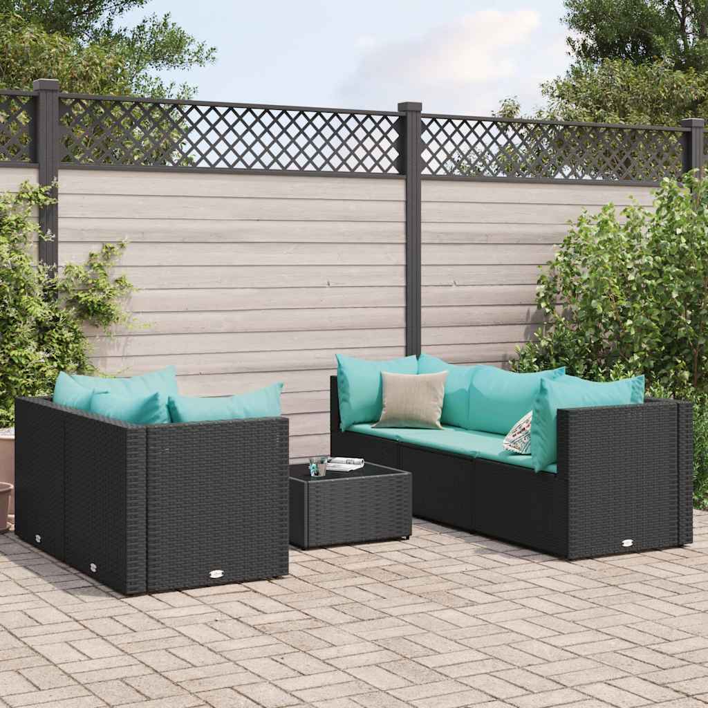 Vetonek Set muebles de jardín 6 piezas y cojines ratán sintético negro