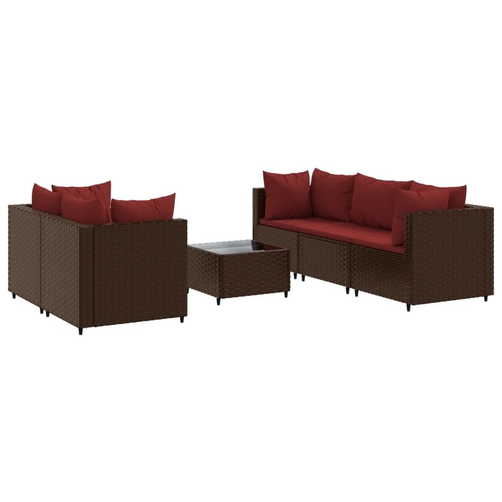 Set muebles de jardín 6 piezas y cojines ratán sintético marrón