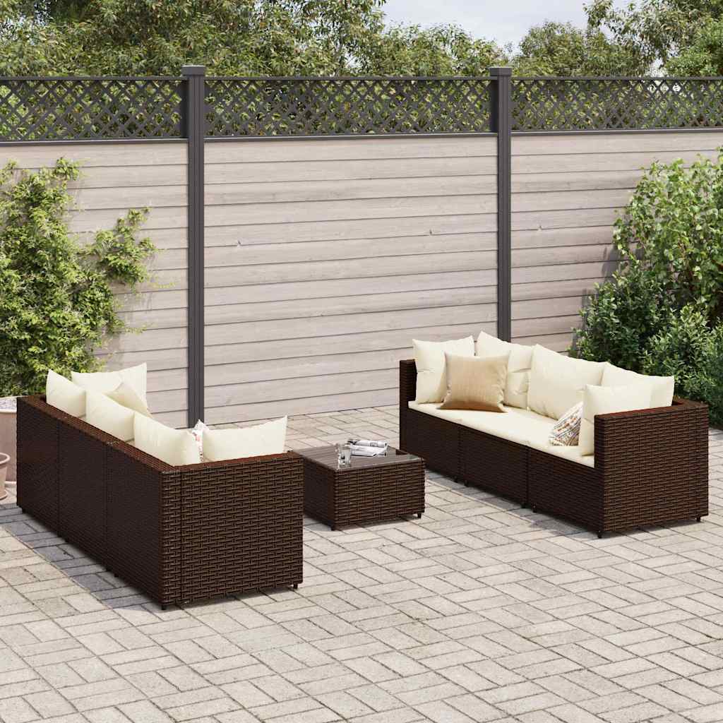 Vetonek Set muebles de jardín 7 piezas y cojines ratán sintético marrón