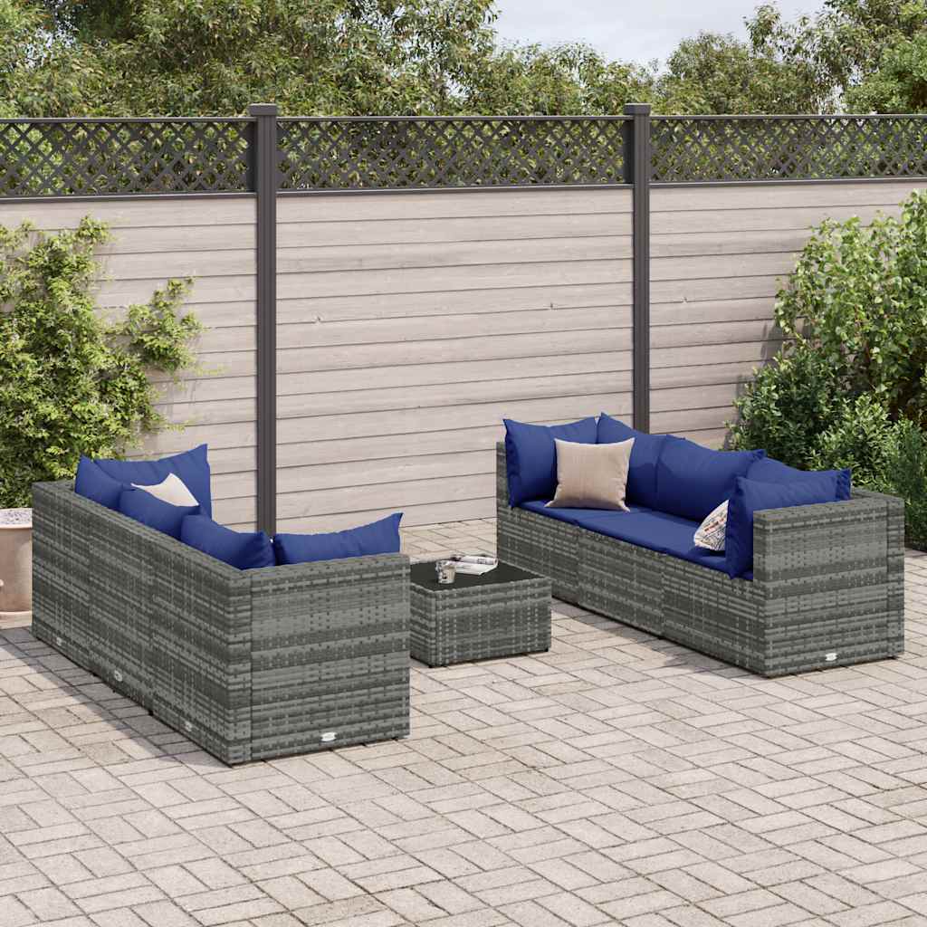 Vetonek Set de muebles de jardín 7 pzas y cojines ratán sintético gris