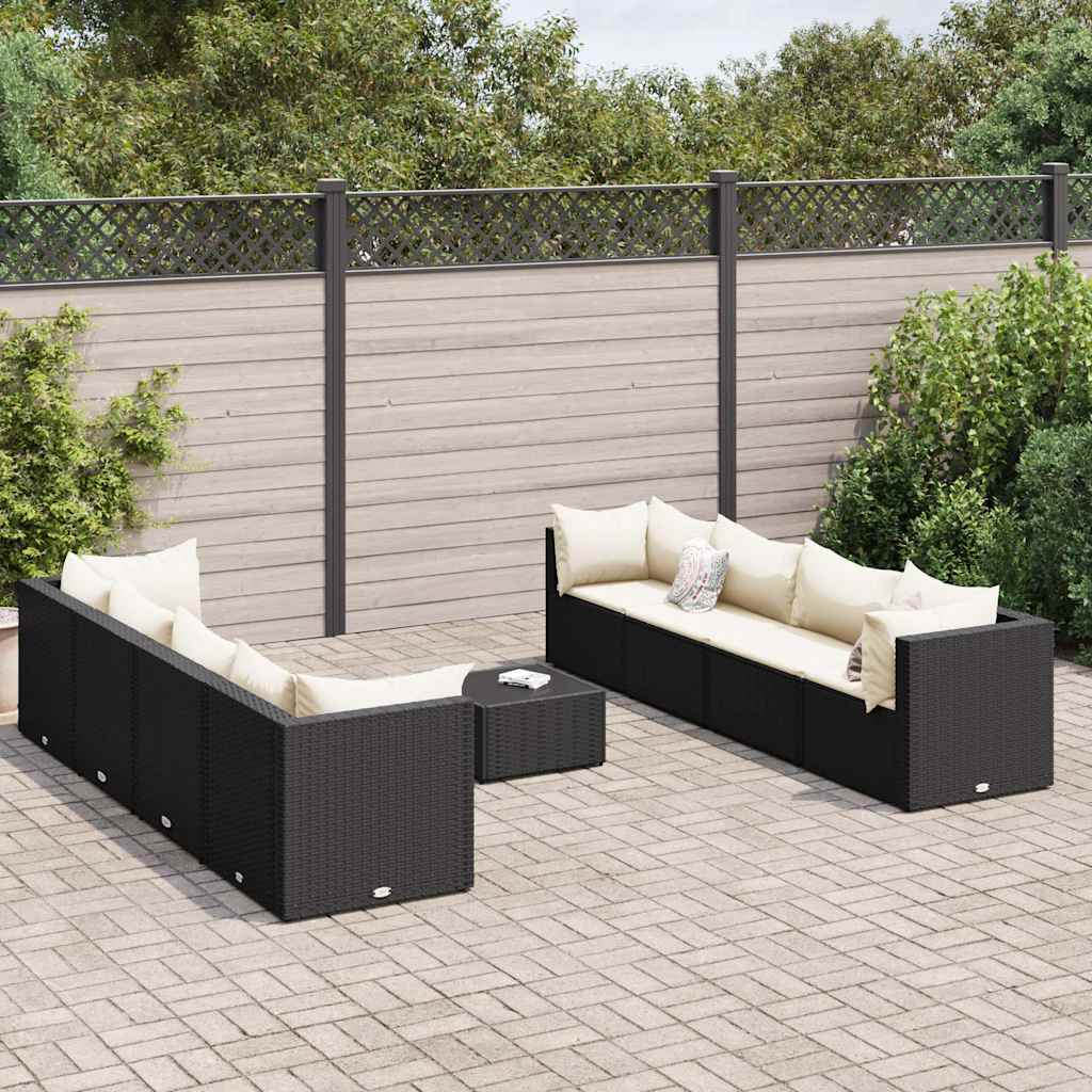Set de muebles de jardín 9 pzas y cojines ratán sintético negro v3237 Vetonek