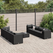 Set de muebles de jardín 9 pzas y cojines ratán sintético negro v3268 Vetonek