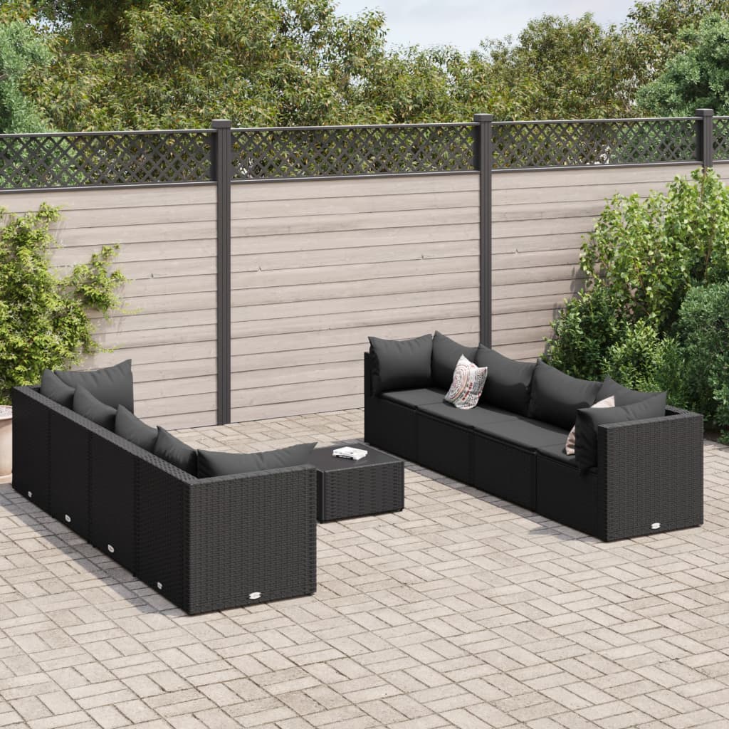 Set de muebles de jardín 9 pzas y cojines ratán sintético negro v3268 Vetonek