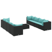 Set de muebles de jardín 9 pzas y cojines ratán sintético negro V3275 Vetonek