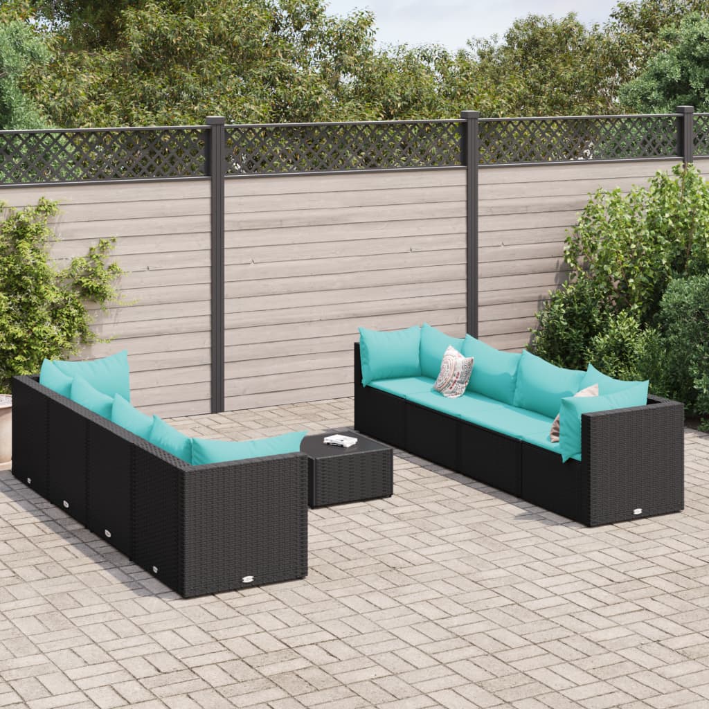 Set de muebles de jardín 9 pzas y cojines ratán sintético negro V3275 Vetonek