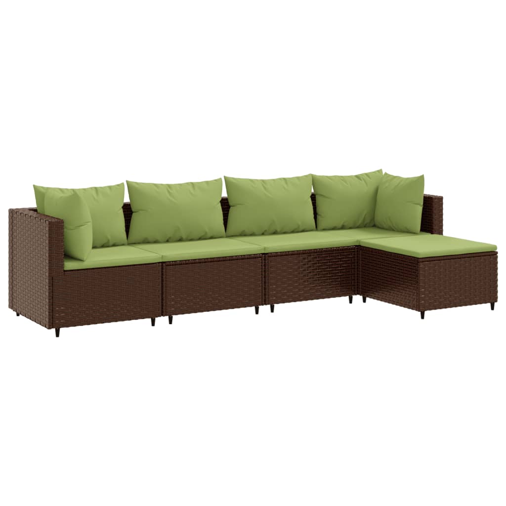 Set muebles de jardín 5 piezas y cojines ratán sintético marrón