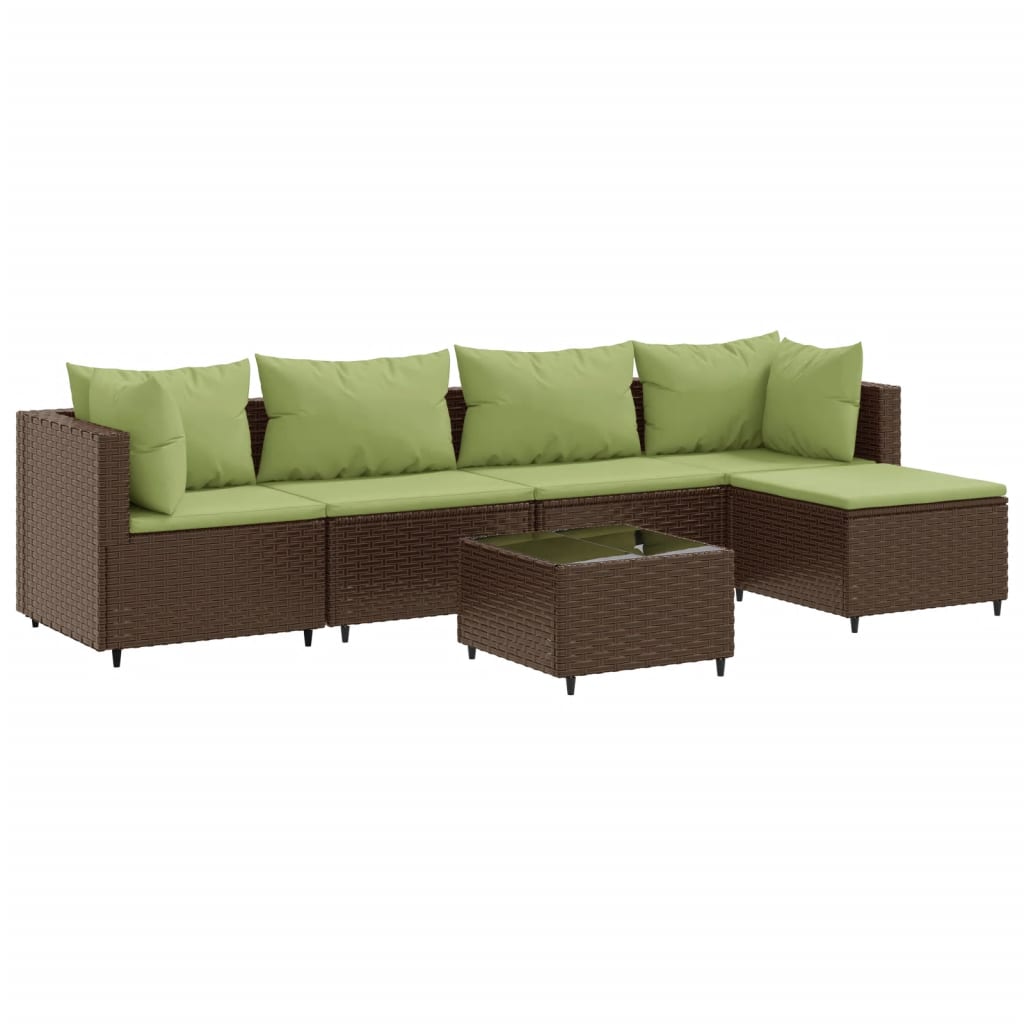 Set muebles de jardín 6 piezas y cojines ratán sintético marrón