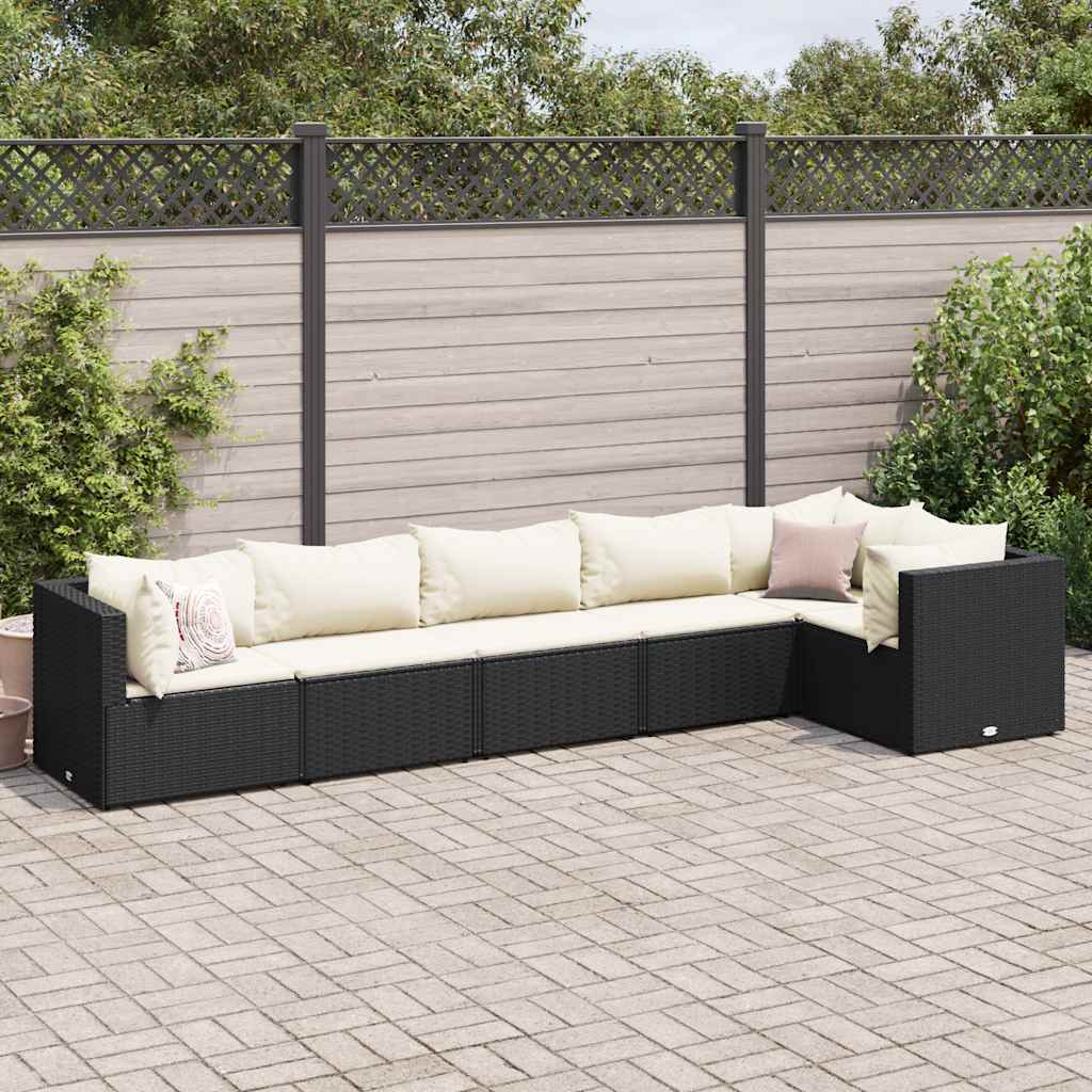 Vetonek Set muebles de jardín 6 piezas y cojines ratán sintético negro