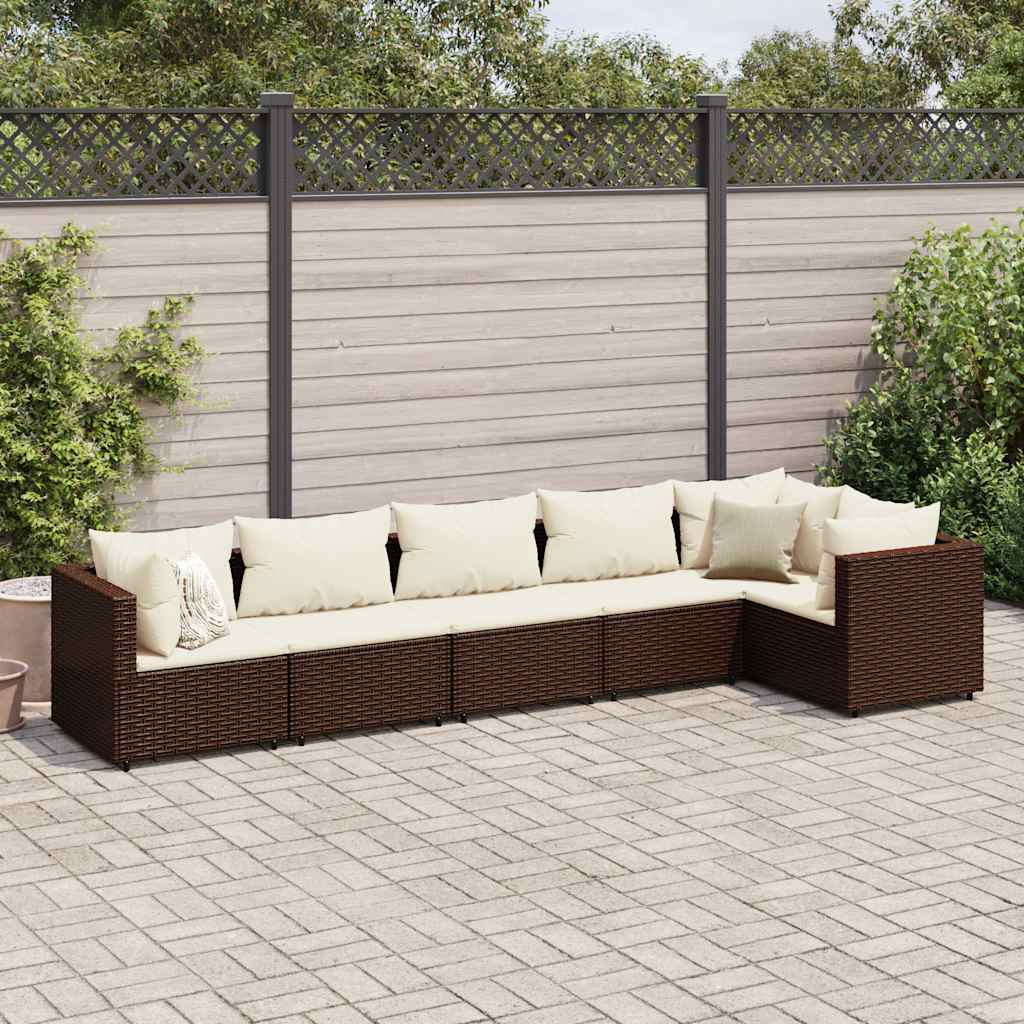 Vetonek Set muebles de jardín 6 piezas y cojines ratán sintético marrón