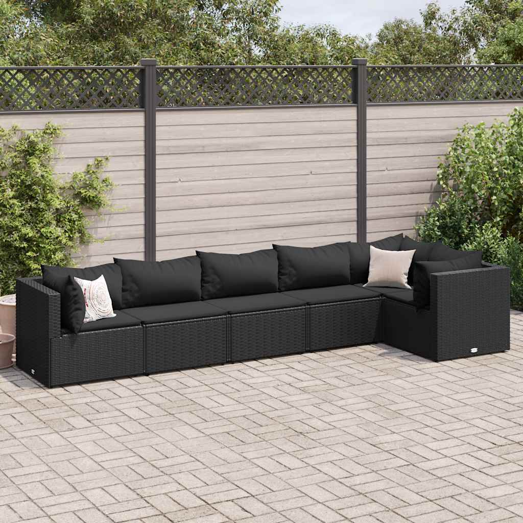 Vetonek Set muebles de jardín 6 piezas y cojines ratán sintético negro