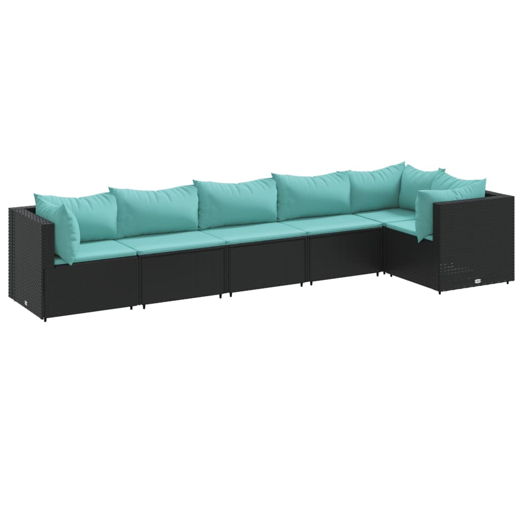 Set muebles de jardín 6 piezas y cojines ratán sintético negro