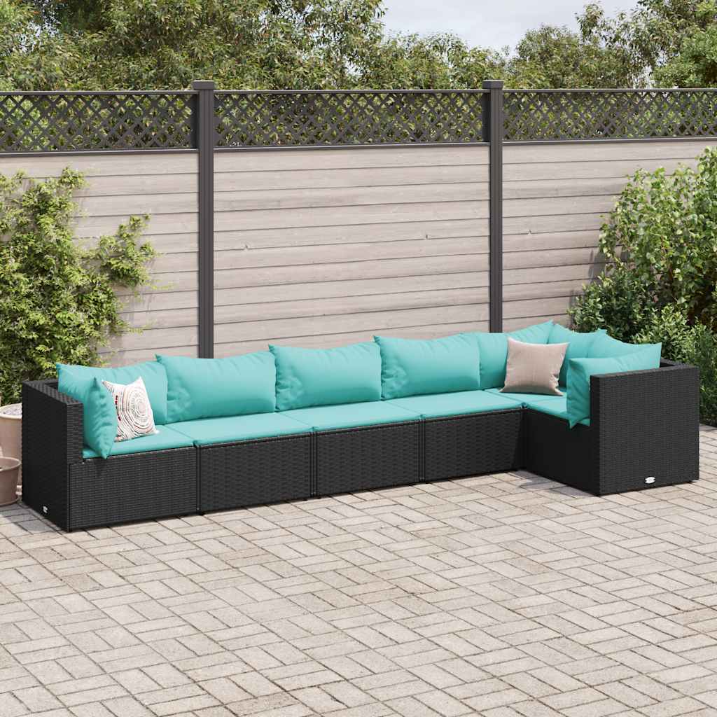 Vetonek Set muebles de jardín 6 piezas y cojines ratán sintético negro