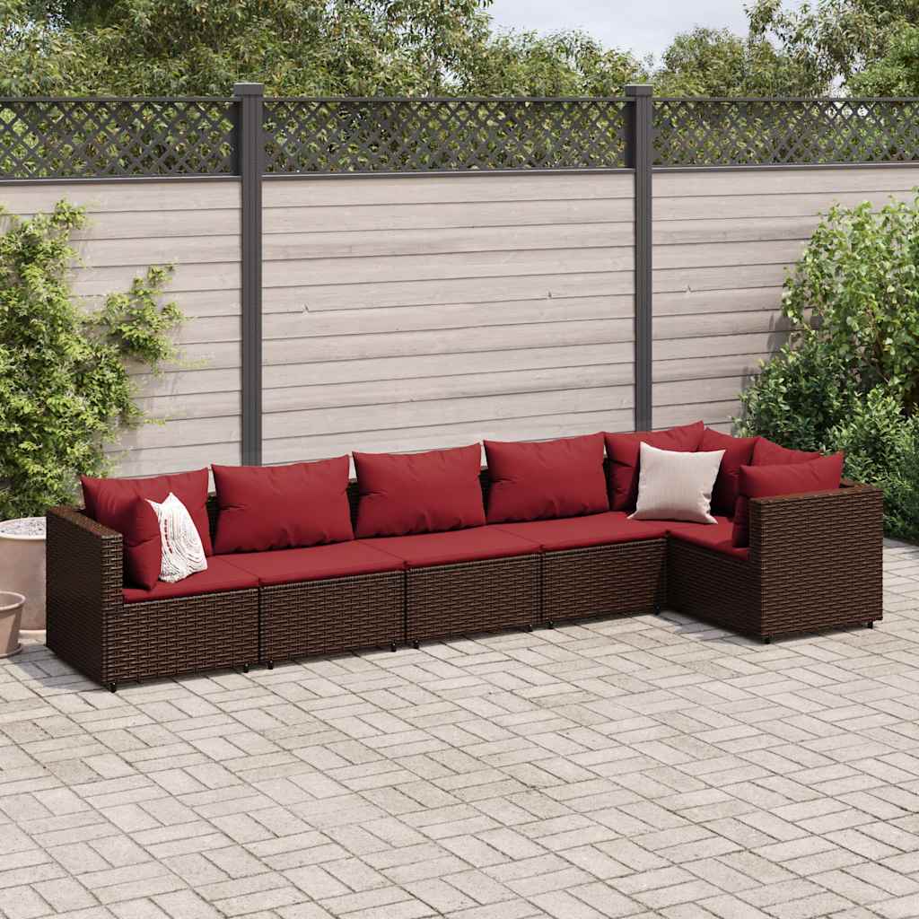 Vetonek Set muebles de jardín 6 piezas y cojines ratán sintético marrón