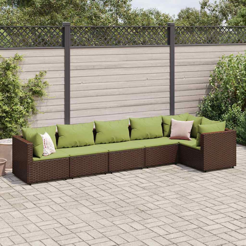 Vetonek Set muebles de jardín 6 piezas y cojines ratán sintético marrón