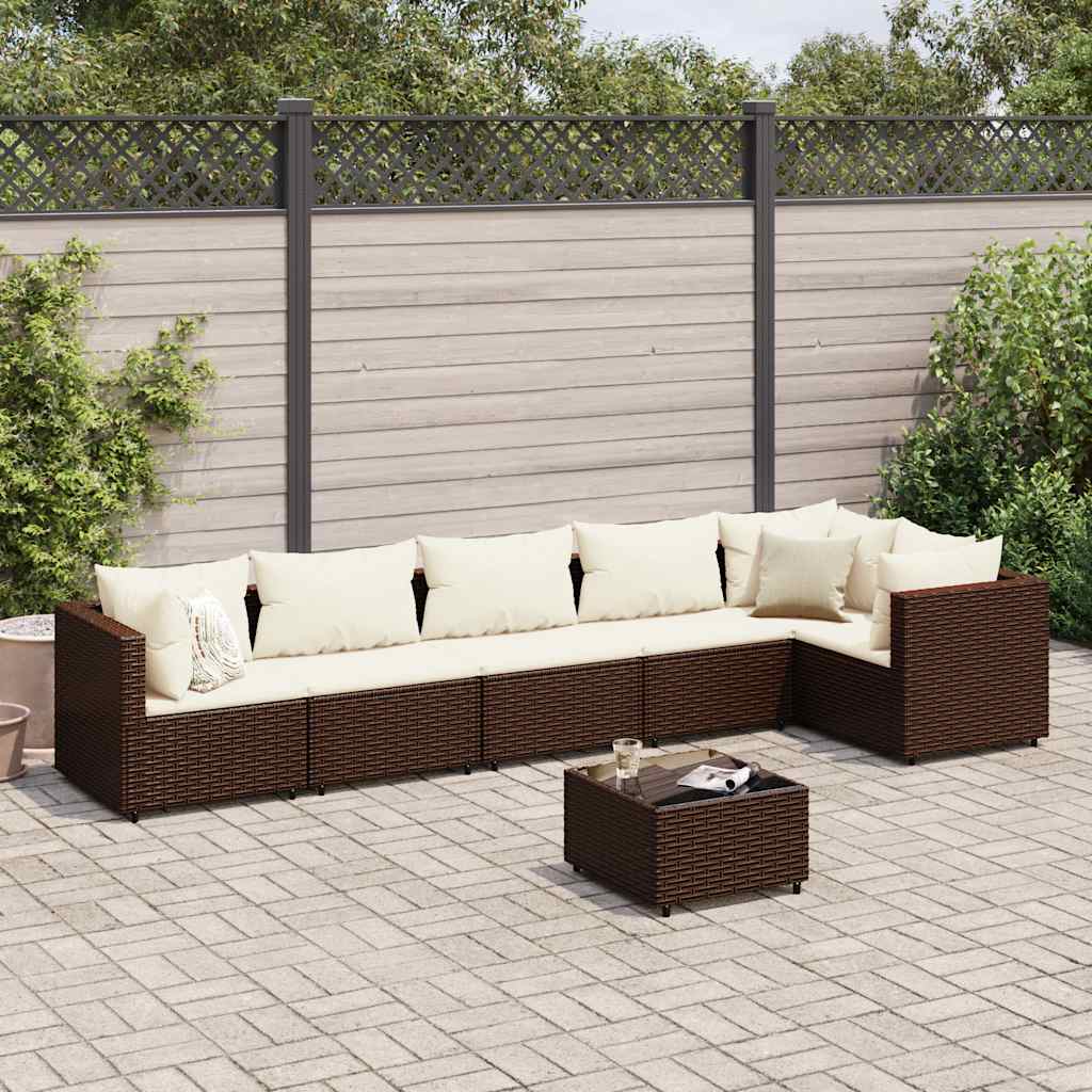 Vetonek Set muebles de jardín 7 piezas y cojines ratán sintético marrón