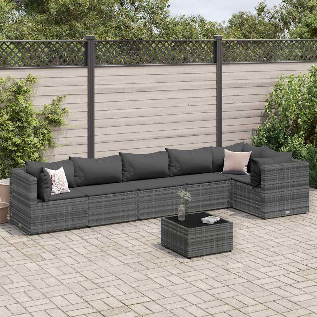 Vetonek Set de muebles de jardín 7 pzas y cojines ratán sintético gris