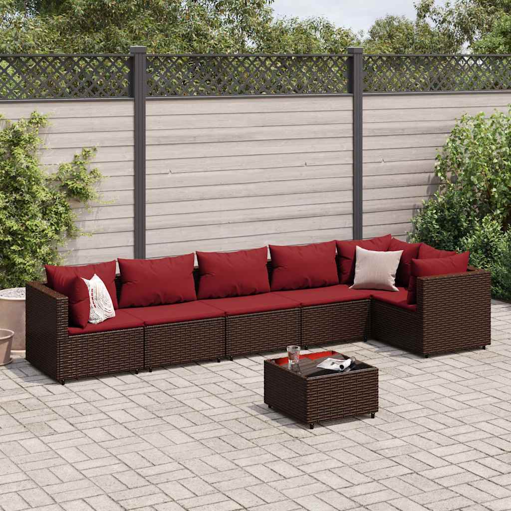 Vetonek Set muebles de jardín 7 piezas y cojines ratán sintético marrón