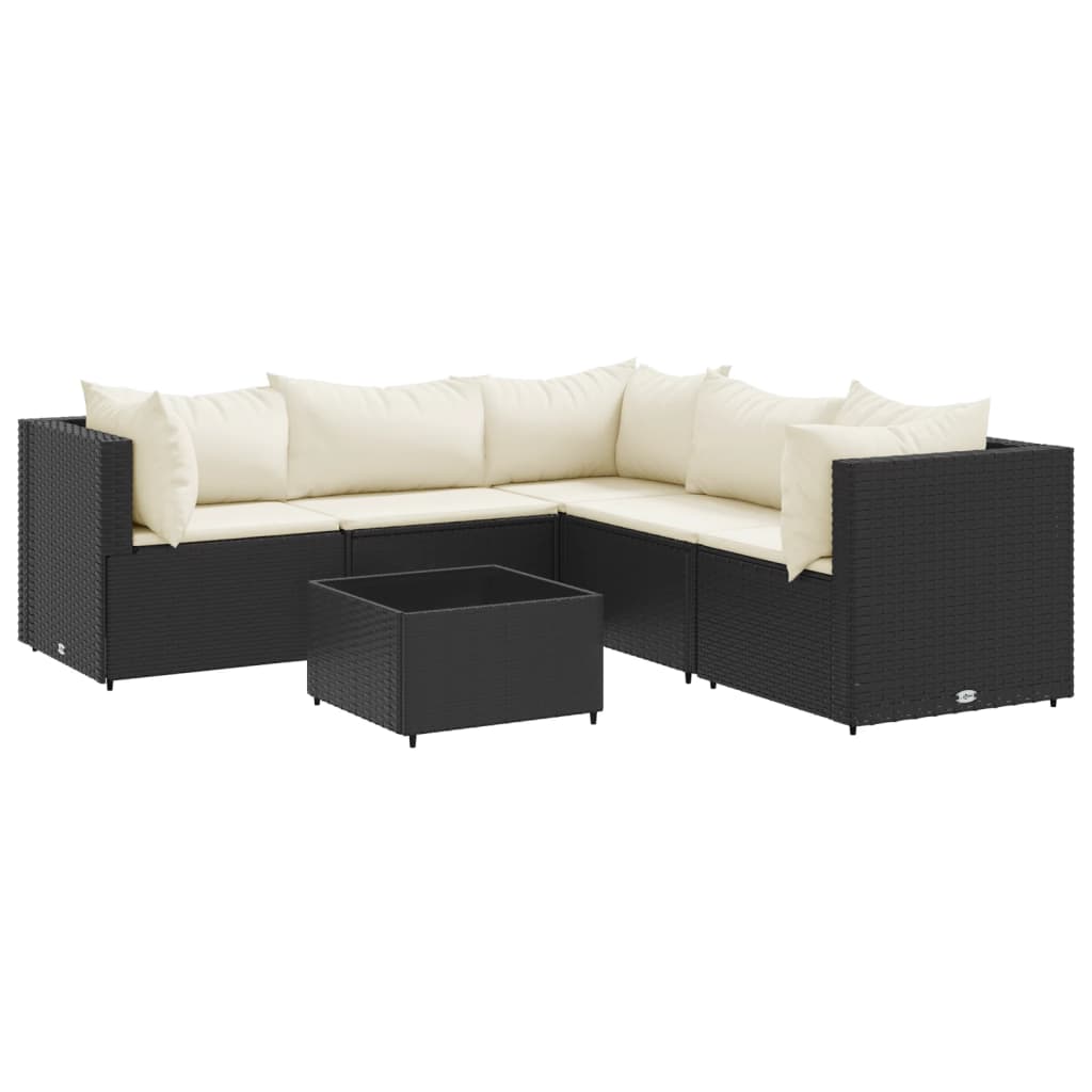 Set muebles de jardín 6 piezas y cojines ratán sintético negro