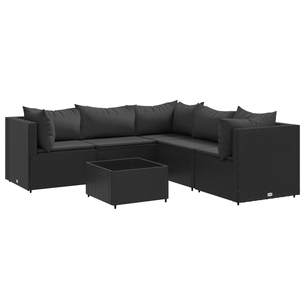 Set muebles de jardín 6 piezas y cojines ratán sintético negro