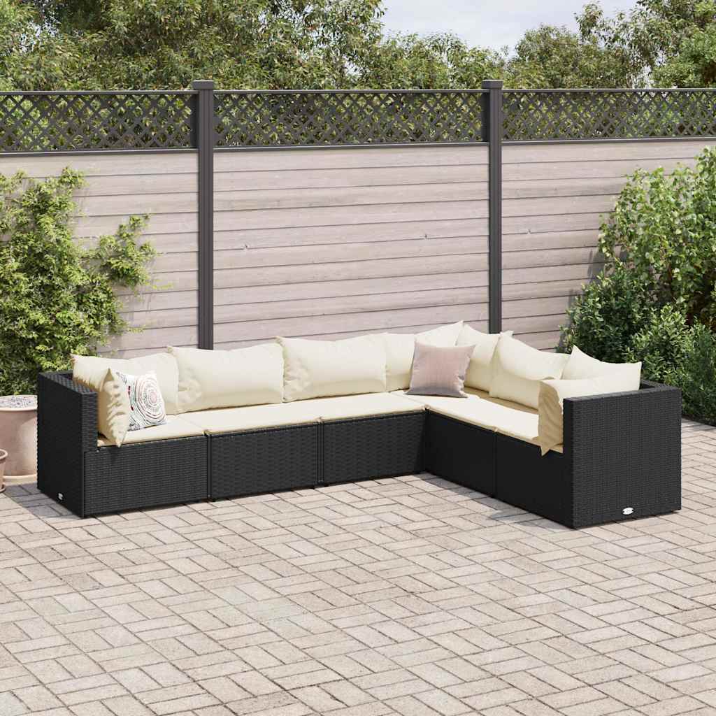 Vetonek Set muebles de jardín 6 piezas y cojines ratán sintético negro