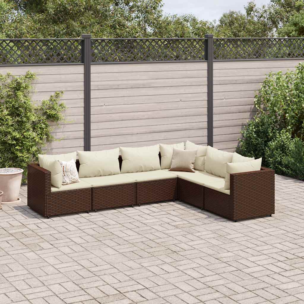 Vetonek Set muebles de jardín 6 piezas y cojines ratán sintético marrón