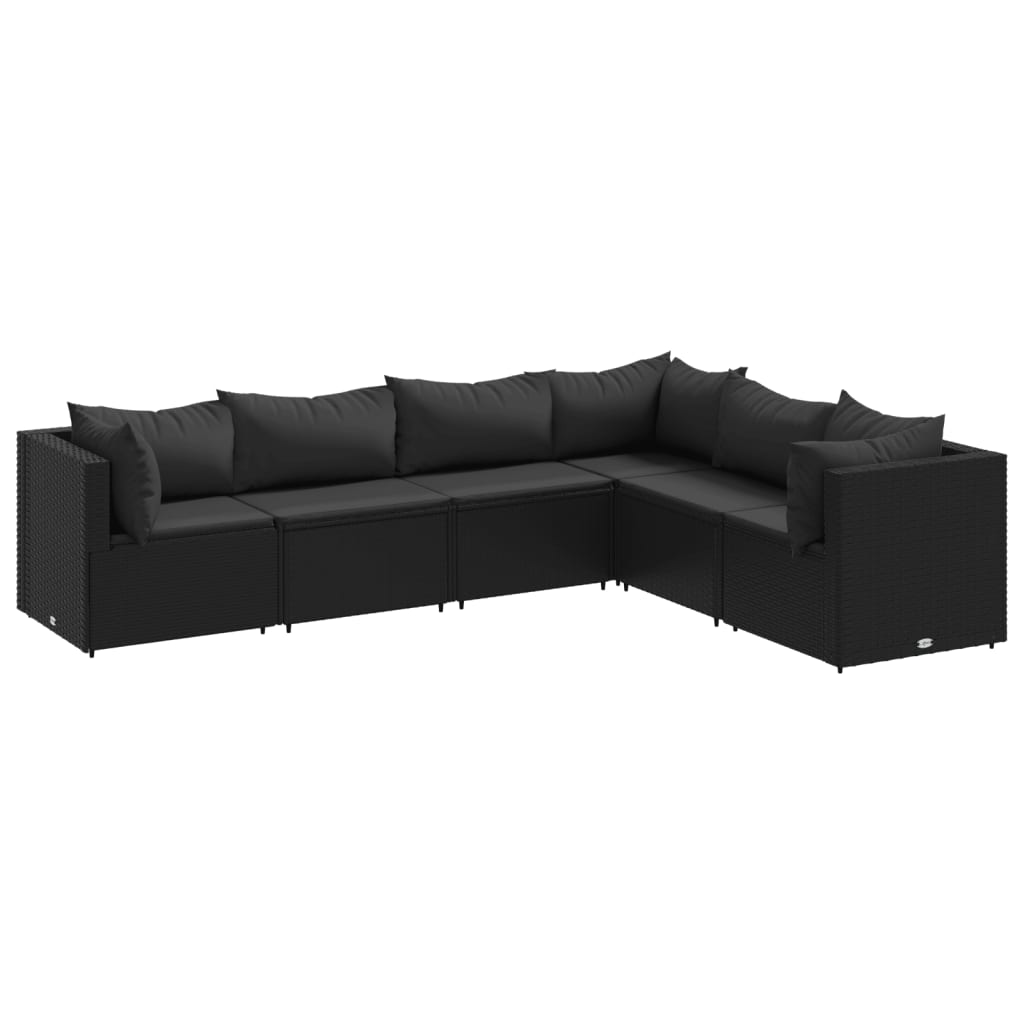 Set muebles de jardín 6 piezas y cojines ratán sintético negro