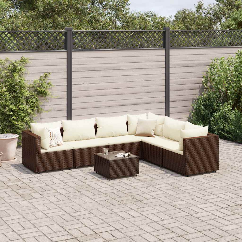 Vetonek Set muebles de jardín 7 piezas y cojines ratán sintético marrón