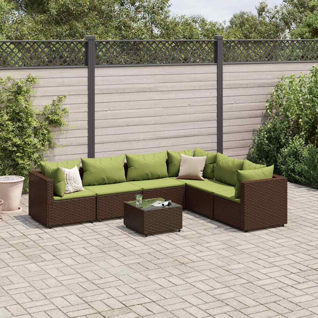 Vetonek Set muebles de jardín 7 piezas y cojines ratán sintético marrón