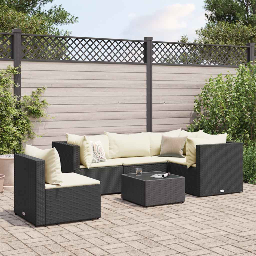 Vetonek Set muebles de jardín 6 piezas y cojines ratán sintético negro