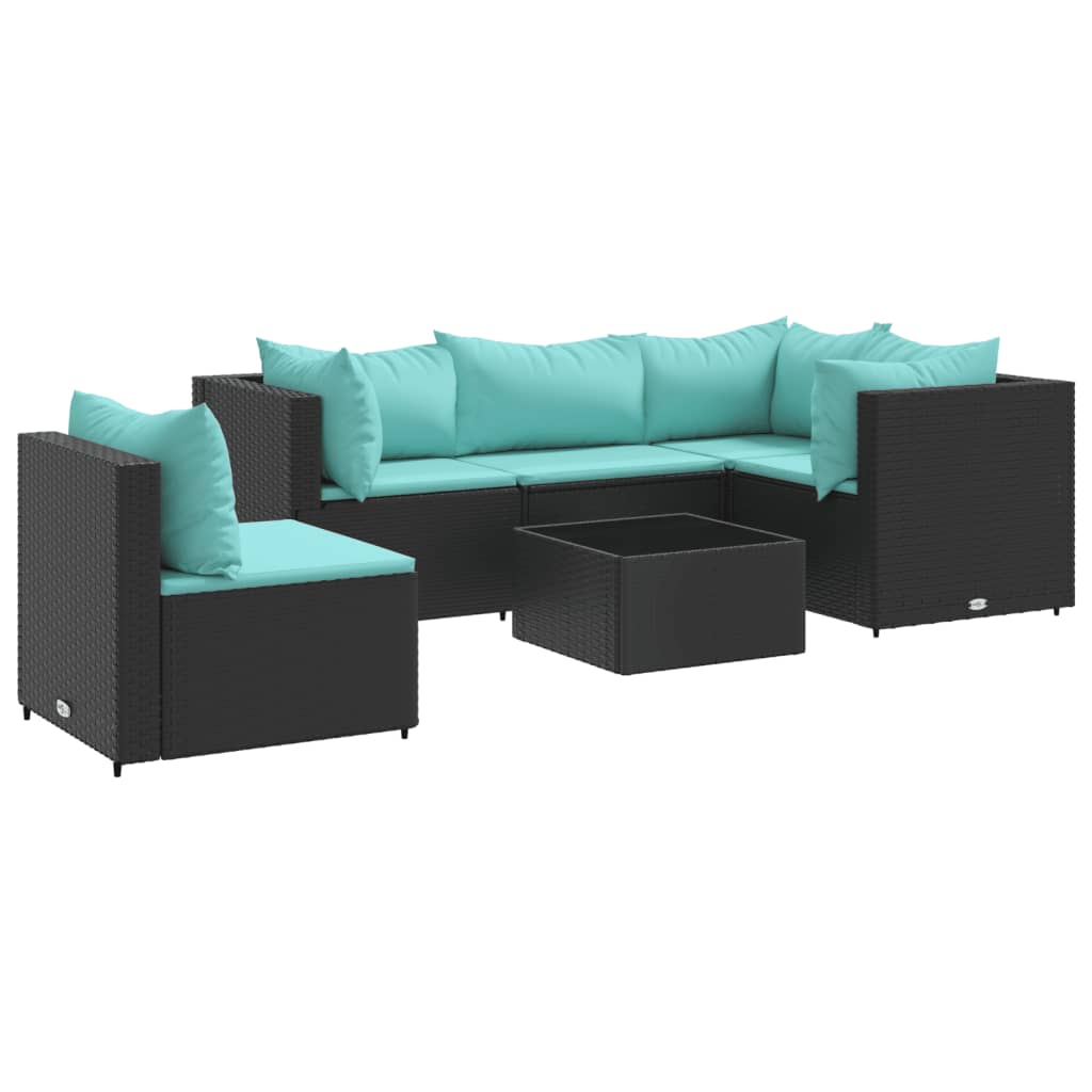 Set muebles de jardín 6 piezas y cojines ratán sintético negro