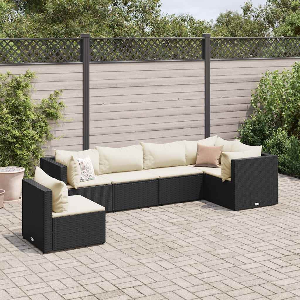 Vetonek Set muebles de jardín 6 piezas y cojines ratán sintético negro