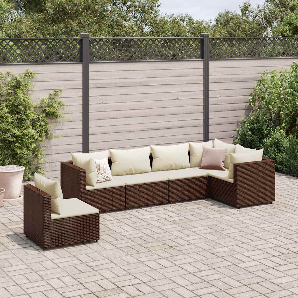 Vetonek Set muebles de jardín 6 piezas y cojines ratán sintético marrón