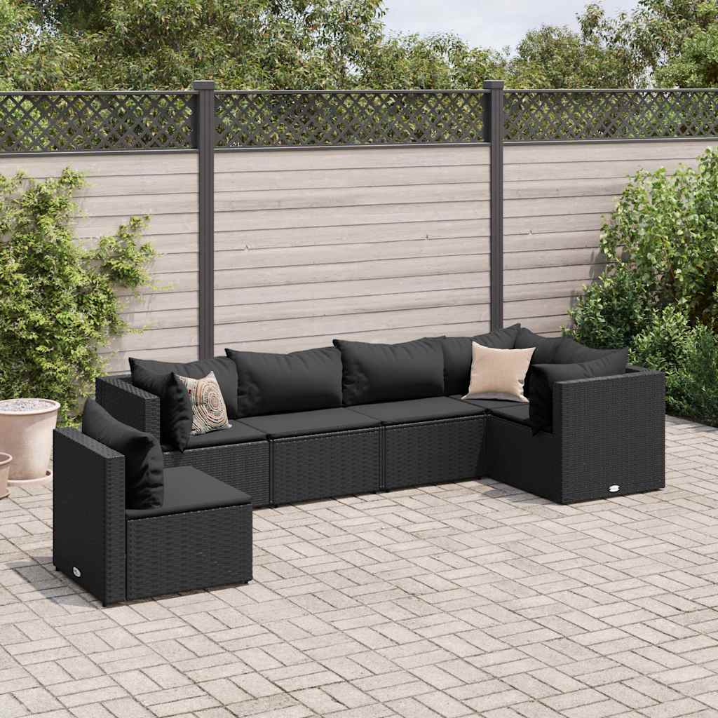 Vetonek Set muebles de jardín 6 piezas y cojines ratán sintético negro