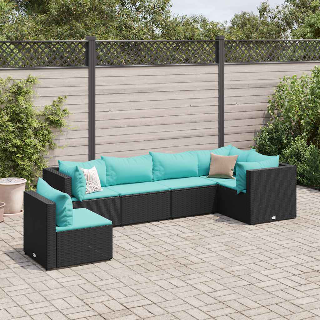 Vetonek Set muebles de jardín 6 piezas y cojines ratán sintético negro